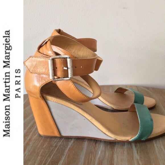 Maison Martin Margiela Tan and Green Wedge Sandals 38.5/8.5US - Picture 2 of 15